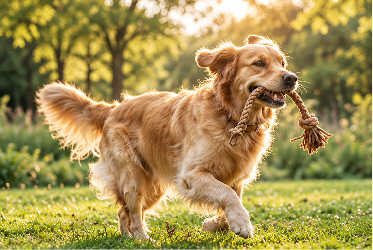 Golden retriever playing outdoors