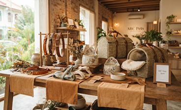 Natural materials and pet accessories in the fitting studio