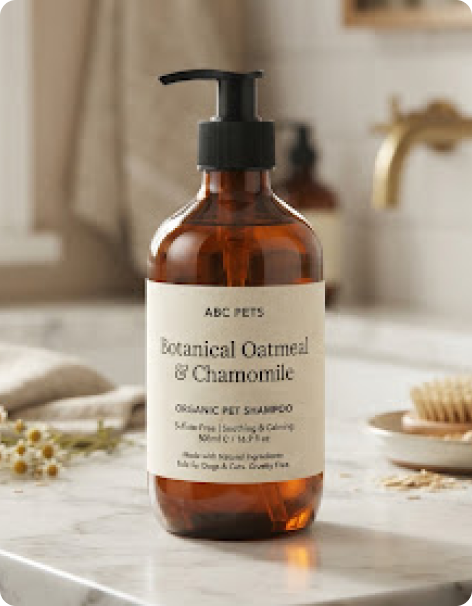 Botanical cleanser in an amber pump bottle